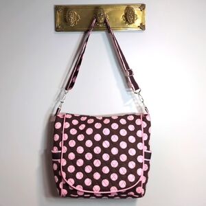 Belvah Beauty and Quality Pink/Brown Polkadot Quilted Tote Bag/Messenger Bag.